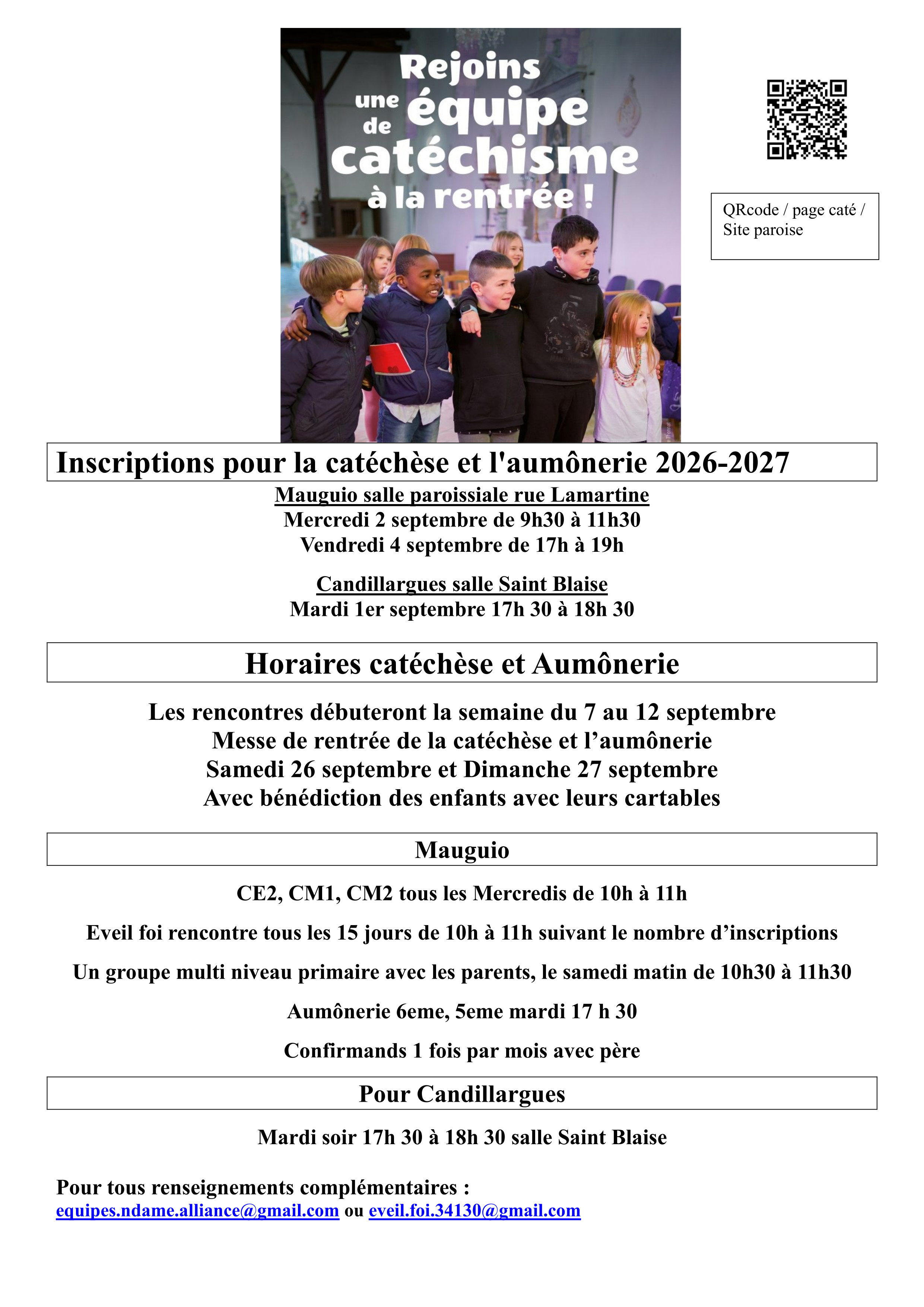 inscriptions Horaire cat&eacute;ch&egrave;se2026 27